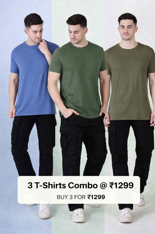 Nature Plus Men Pack of 3 Bamboo T-Shirts (Sea Blue, Moss Green & Cypress Green)
