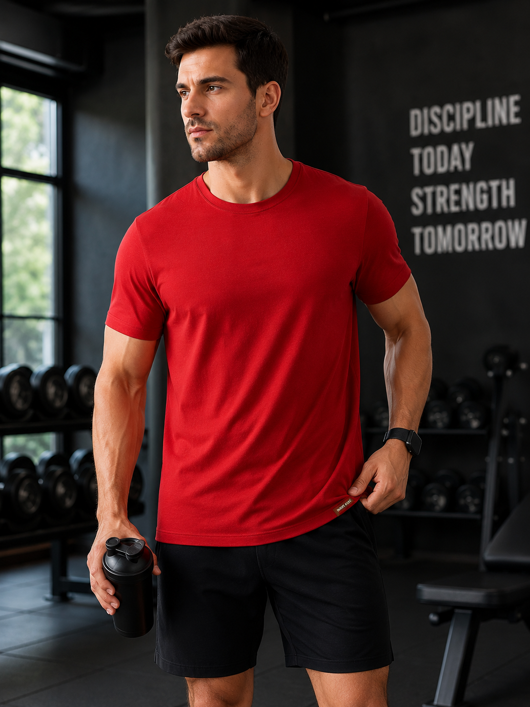 Nature Plus Men's Lightweight Earth Red Bamboo Half Sleeve T-Shirts Made for Indian Summers