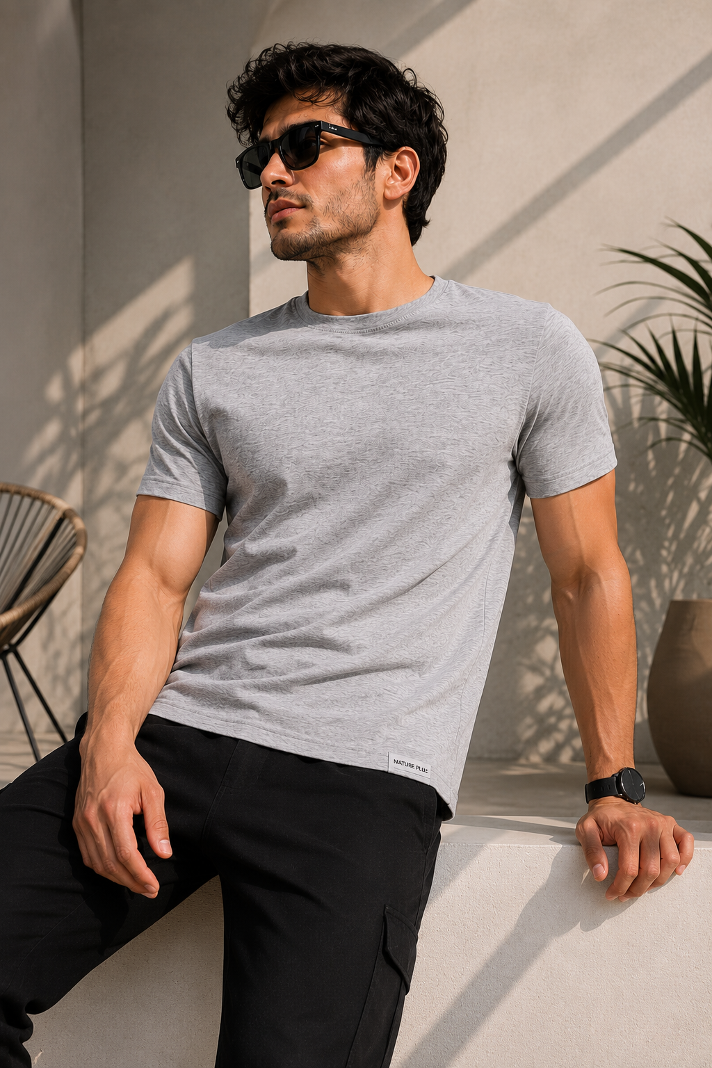 Nature Plus Men's Lightweight Heathered Granite Bamboo Half Sleeve T-Shirts Made for Indian Summers