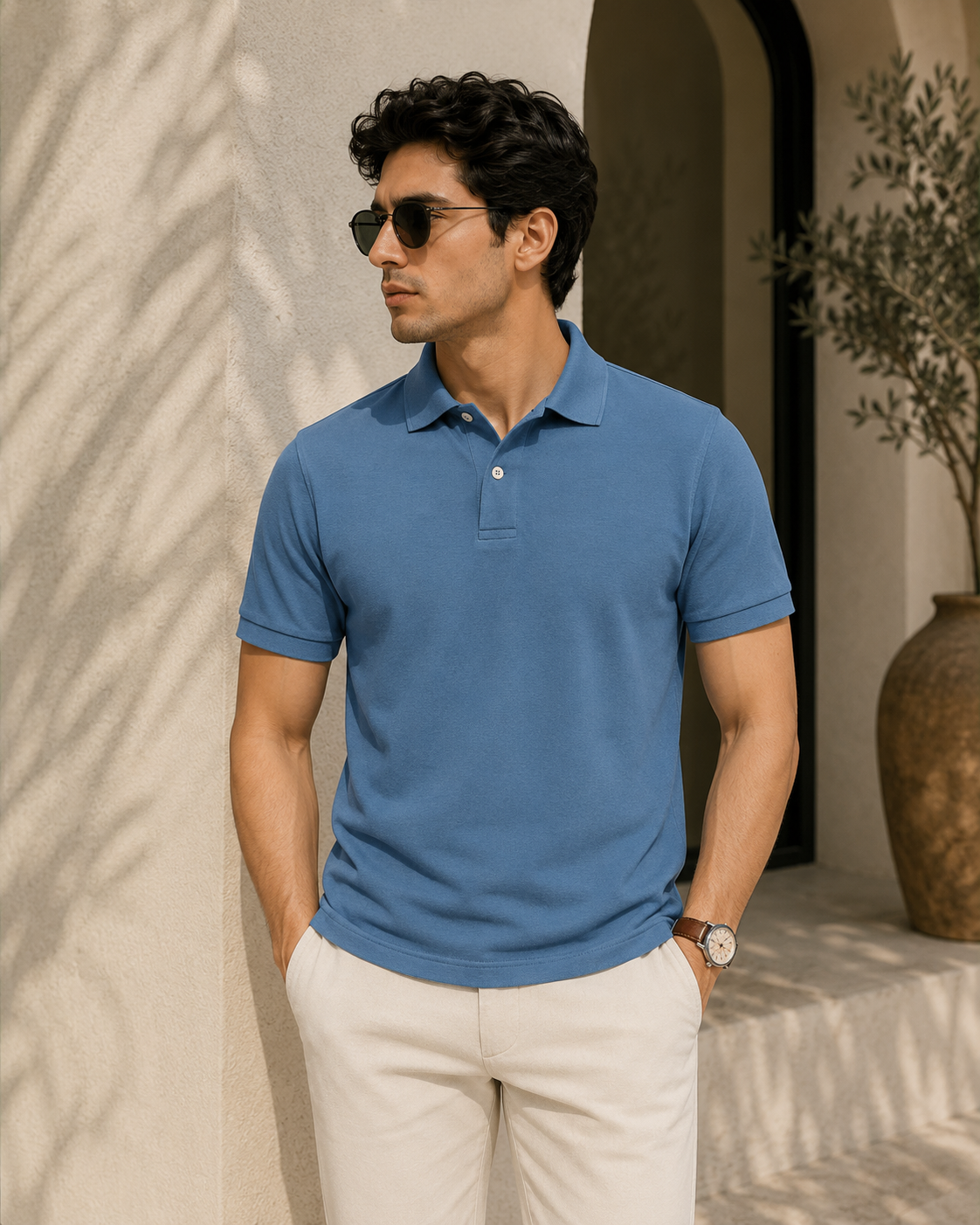 Nature Plus Men's Sea Blue Polo Shirt That Stays Cool All Day